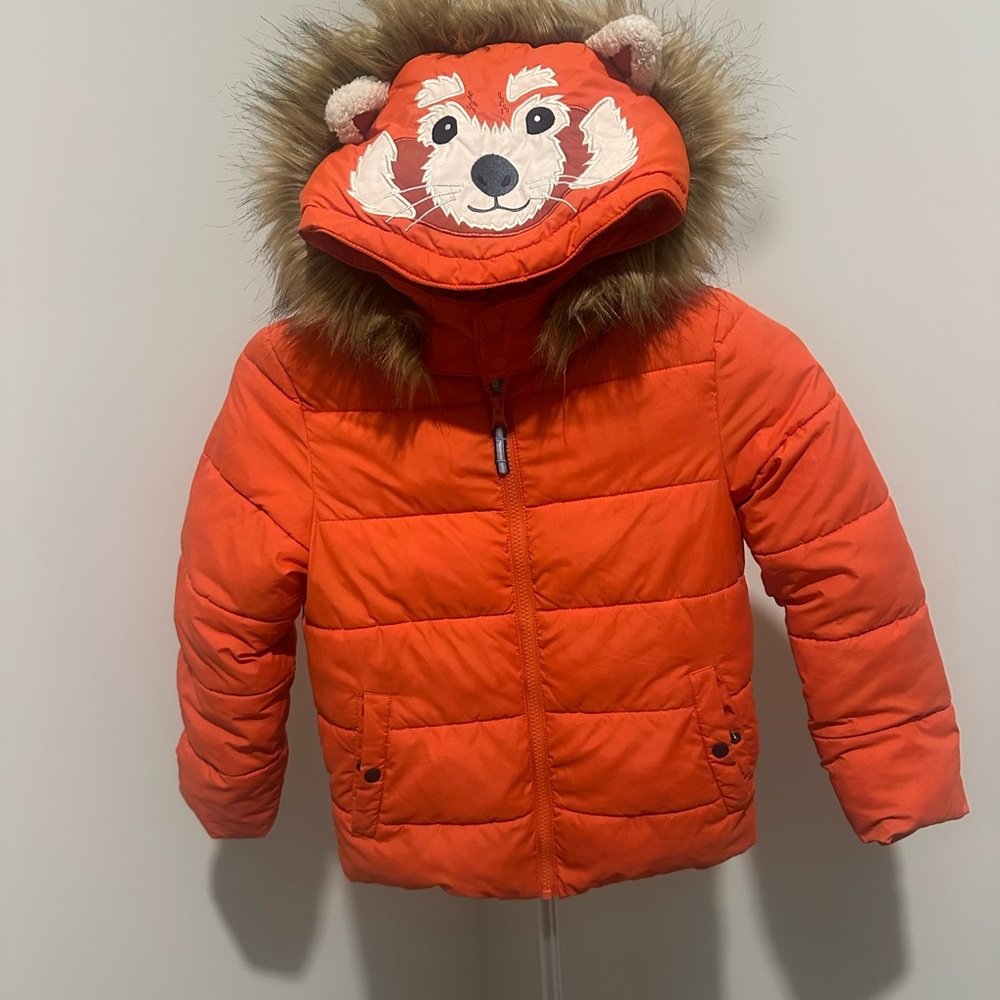 Mini Boden Orange Puffer Jacket with Animal Hood
